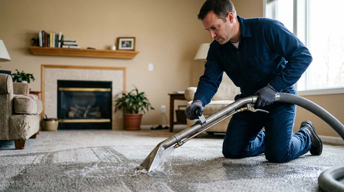 Water damage restoration technician working near Jefferson, TX